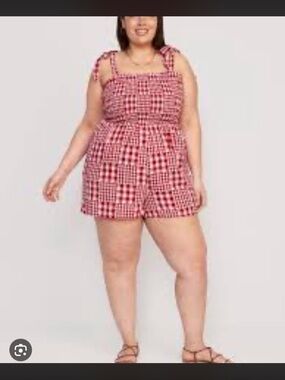 Old Navy Red Gingham Smocked Plus-Size Romper size 3x NEW